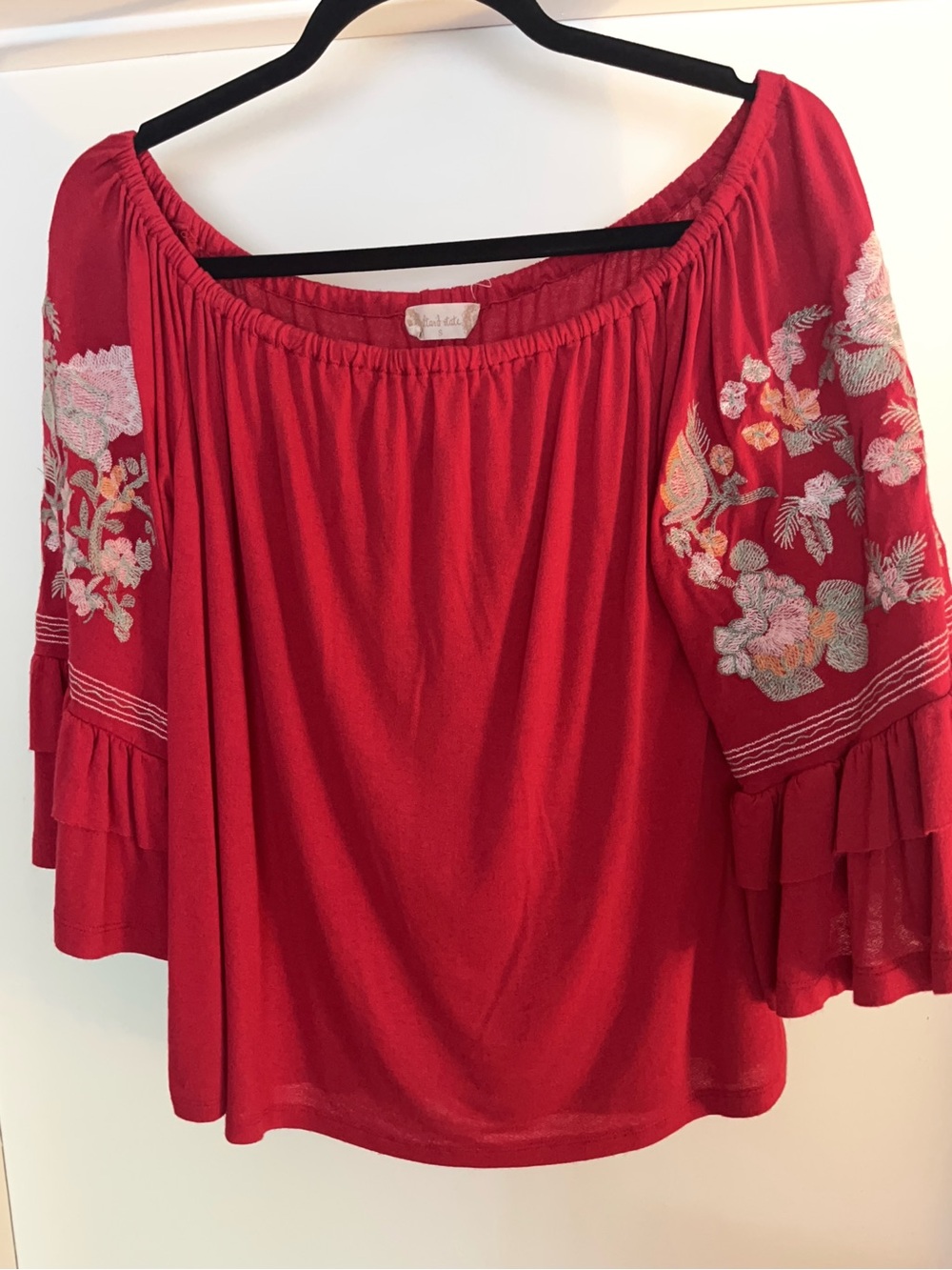 Altar’d State Off-Shoulder w/ Embroidered Bell Sleeves